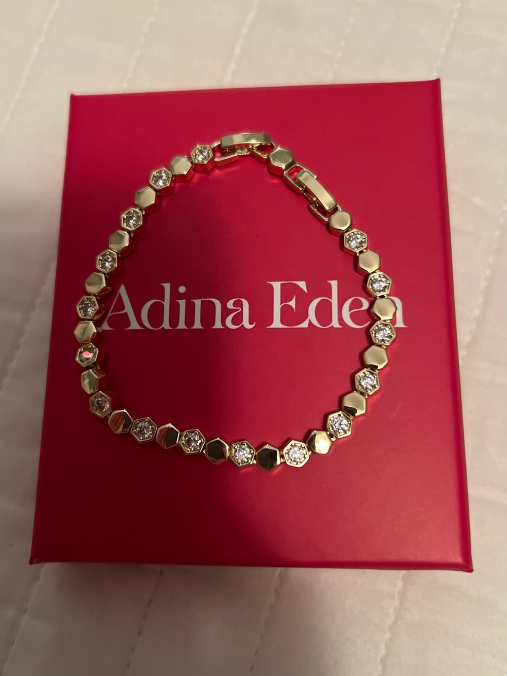 Adina Eden Gold Hexagon CZ Link Bracelet